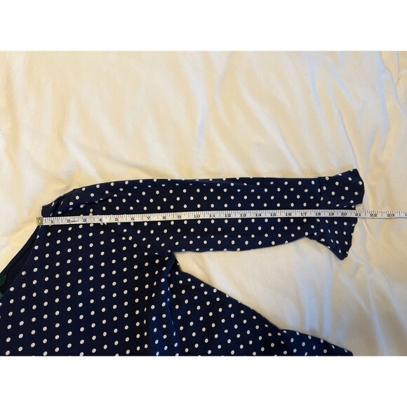 Ralph Lauren LRL Polka Dot Bell 3/4 Sleeve Boat Neck Blouse Navy White Women L - Picture 7 of 7